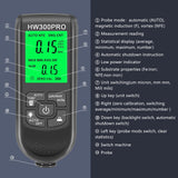 Yieryi HW-300PRO Thickness Gauges 0-2000UM Coating Paint Thickness Measurement Tools for Laboratory Metal Processing Workshop