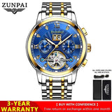 ZUNPAI Automatic Mechanical Men's Watch Original Stainless Steel Waterproof Watches Luminous Business Casual Luxury Wristwatch