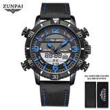 ZUNPAI Men's Watch Waterproof Stainless Steel Quality Leather Sports Watches Men Multifunction Chronograph Analog LED Wristwatch