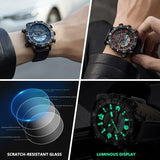 ZUNPAI Men's Watch Waterproof Stainless Steel Quality Leather Sports Watches Men Multifunction Chronograph Analog LED Wristwatch