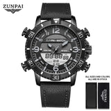 ZUNPAI Men's Watch Waterproof Stainless Steel Quality Leather Sports Watches Men Multifunction Chronograph Analog LED Wristwatch