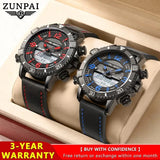 ZUNPAI Men's Watch Waterproof Stainless Steel Quality Leather Sports Watches Men Multifunction Chronograph Analog LED Wristwatch