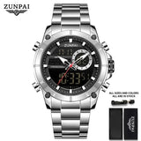 ZUNPAI Original Men's Watch Top Brand Luxury Leather Sports Watch Gold Black Men Quartz LED Digital Clock Waterproof Military