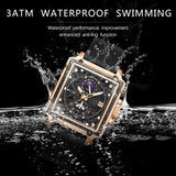 ZUNPAI Original Watch for Men's Waterproof Stainless Steel Leather Strap Quartz Fashion Sports Chronograph Square Wristwatches