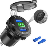 Quick Charge Car Dual USB Charger Socket Auto Adapter QC3.0 36W Waterproof with Voltmeter Switch for 12V/24V Motorcycle ATV RV