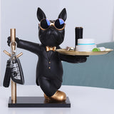 1pc French Bulldog Sculpture Dog Statue ,Decorative Figurine Storage, Metal Tray Coin Money Box/saving Pot Entrance Key Snack Holder,Home Living Room Bar Cafe Decor Ornament, Room Decor Tabletop Display Ornament