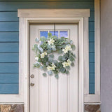 17 Inch Eucalyptus Greenery Spring Farmhouse Garland Plastic Wreath For Front Door Wedding Wall
