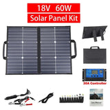 18V 60W Foldable Kit with 12V 24V Controller Solar Panel Double Fast Charge TypeC+DC for House Camping Travel