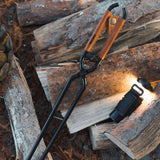 Carbon Steel BBQ Camping Firewood Clip Outdoor Campfire Tongs with Leather Handle