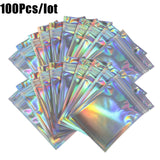 Iridescent Zip lock Bags 100Pcs Pouches Cosmetic Plastic Laser Iridescents Bag Holographic Makeup Bages Hologram Zipper Bag-s