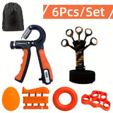 6pcs/set Hand Grip Strengthener Kit, Finger Exerciser, Grip Strengthener, Adjustable Hand Gripper, Forearm Strengthener