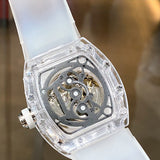 PINTIME Top Brand Men Watches Transparent White Hollow Dial Automatic Mechanical Wristwatch Sport Waterproof Relogios Masculino