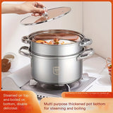 1pc, Soup Pot With Lid, Thickened Stainless Steel Cooking Pot For Stews And Soups In Kitchen, Double Layer Steel Pot Suitable For Gas Stove And Electric Induction Cooker