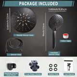1pc Shower Head Combo, 21.84cm High Pressure Rain Shower Head, 5 Settings Handheld Shower Head Combo, Powerful Low Pressure Water Shower Spray, Matte Black, Bathroom Accessories