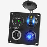 4 in 1 Panel Type-c PD C QC3.0 USB Voltmeter & Cigarette Lighter Socket Waterproof Switch for Truck Car Marine Boats
