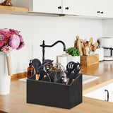 1pc Farmhouse Style Wooden Tableware Rack - 2 Layers of Tableware Box for Kitchen Organization and Storage - Black Finish