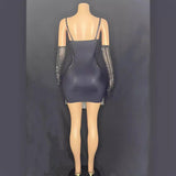 Sexy suspender gloves with full diamond sequins, tassel design on the skirt hem, stylish and buttocks wrapped nightclub bar jumpsuit