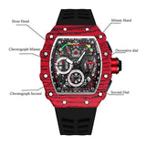 PINTIME Sport Men's Watches Silicone Strap Fashion Quartz Wristwatch Waterproof 3Bar Striped Tonneau Case Calendar Clock Relogio