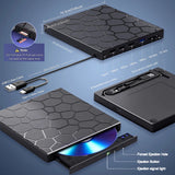 External CD/DVD Drive Player, 7 In 1 USB 3.0 CD/DVD-ROM +/-RW CD Burner For Laptop Desktop M-a-c,Windows 11/10/8/7 ux