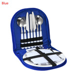 BBQ Camping Cutlery Kit Camping Travel Cutlery Kit Outdoor Picnic Tableware Plate Spoon Wine Opener Fork Napkin Cutlery Set