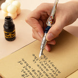 Retro Glass Dip Set Vintage Quill Calligraphy Crystal Writing Signature Ink Dipped with 2 Nibs & Pen Holder