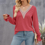 Women's V-neck Long Sleeve Loose T-shirt