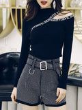 Small Temperament Knit Sweater And High Waist Shorts Two-piece Suit