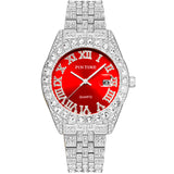 PINTIME Watches Men Luxury Diamond Iced Out Stainless Steel Strap Rome Dial Fashion Quartz Wristwatches Waterproof Reloj Hombre