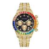 PINTIME Watch for Men Colored Diamond Watches Fashion Hip Hop Iced Out Quartz Wristwatch Waterproof Luminous Luxury Reloj Hombre