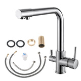 360° Swivel Hot and Cold Drinking Water Tap Double Outlet Mixer Taps Brass 3 Way Kitchen Filtered Faucet With Dual Handle