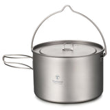 TOMSHOO Titanium 750ml/900ml/1100ml/1600ml/2000ml/2800ml Ultralight Hanging Pot with Lid and Foldable Handle Outdoor Cooking