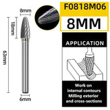 6mm F Type Head Tungsten Carbide Rotary File Tool Drill Milg Carving Bit Tools Point Burr Die Grinder Abrasive for Metal Wood