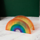 Acrylic Rainbow Pen Holder Desk Organizer Pen Holder 5 Compartments Desk Pen School Home Office Stationery Cosmetics Storage Box