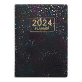 A7 Notebook 2024 English Planner Faux Leather Hardcover Mini Journal with Ink-proof Paper