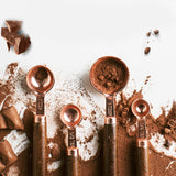 Cups Spoons Set Wood Handle Stainless Steel Plated Copper Metal Measuring Scoop Baking Kit Kitchen Accessories