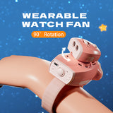 Lovely Cartoon Watch Fan USB Charging Astronaut Cartoon Dynamic Projection Flashlight Portable Handheld Wrist-held Bladeless Fan