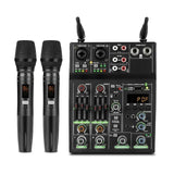 4 Channel USB Audio Mixer with Wireless Microphone Studio Sound Mixers Bluetooth-compatible REC DJ Console Mi for Karaoke