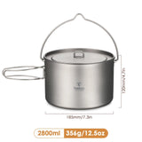 TOMSHOO Titanium 750ml/900ml/1100ml/1600ml/2000ml/2800ml Ultralight Hanging Pot with Lid and Foldable Handle Outdoor Cooking
