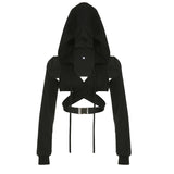 Hooded Hollow-out Cross Strap Ultra-short Top