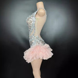 Personalized Diagonal Shoulder Hot Selling Elegance Celebrity Dress Tight Mesh Elastic Wrap Hip Sexy Sequin Short Skirt