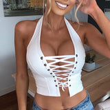 Translucent No Back Lace Up Short Women's PU Vest