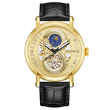 PINTIME Men's Watches Luxury Leather Strap Automatic Mechanical WristWatches 3D Dragon Emboss Business Waterproof Reloj Hombre