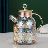 1pc, Glass Pitcher With Lid, Light Luxury Kettle, Easy Clean Heat Resistant Glass Water Carafe With Handle For Hot/Cold Beverages