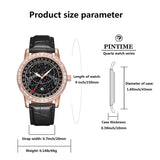 PINTIME Top Brand Watch Men's Black Leather Strap Starry Sky Dial Moon Pointer Fashion Quartz Wristwatch Casuals Luminous Reloj