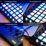 WORLDE PAD48 Portable MIDI Drum Pad Controller 48 RGB Backlit Pads Knobs 16 Buttons 8 Sliders with USB Cable