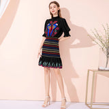 Embroidered Lace Wrapping Fungus Edge Elastic Waist Solid Color Dress