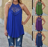 Lace Stitching Sleeveless Round Neck T-shirt Casual Top