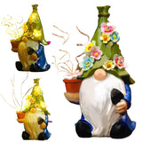Garden Statues with LED String Light Outdoor Decor Solar Gnomes Resin Gnome Figurine for Courtyard Lawn Patio Porch