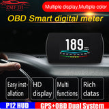 P12 HUD OBD2+GPS Dual System Smart Digital Meter Head Up Display Gauge Speed Fuel Read Fault Code Car Driving Computer