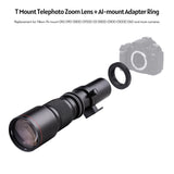 500mm F/8.0-32 Super Telephoto Lens Manual Zoom + T-Mount to F-Mount Adapter Ring Kit for Nikon D3300 D3400 D3500 D5300 D5500